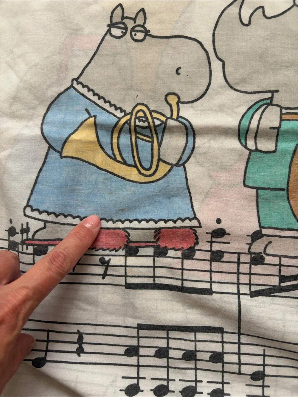 Vintage Sandra Boynton Pillow Case Orchestra Print